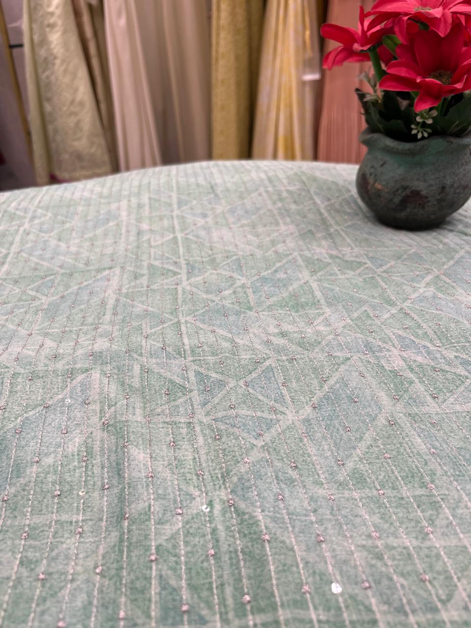 Pure Chanderi Fabric with Zari Butti (Soft Green)