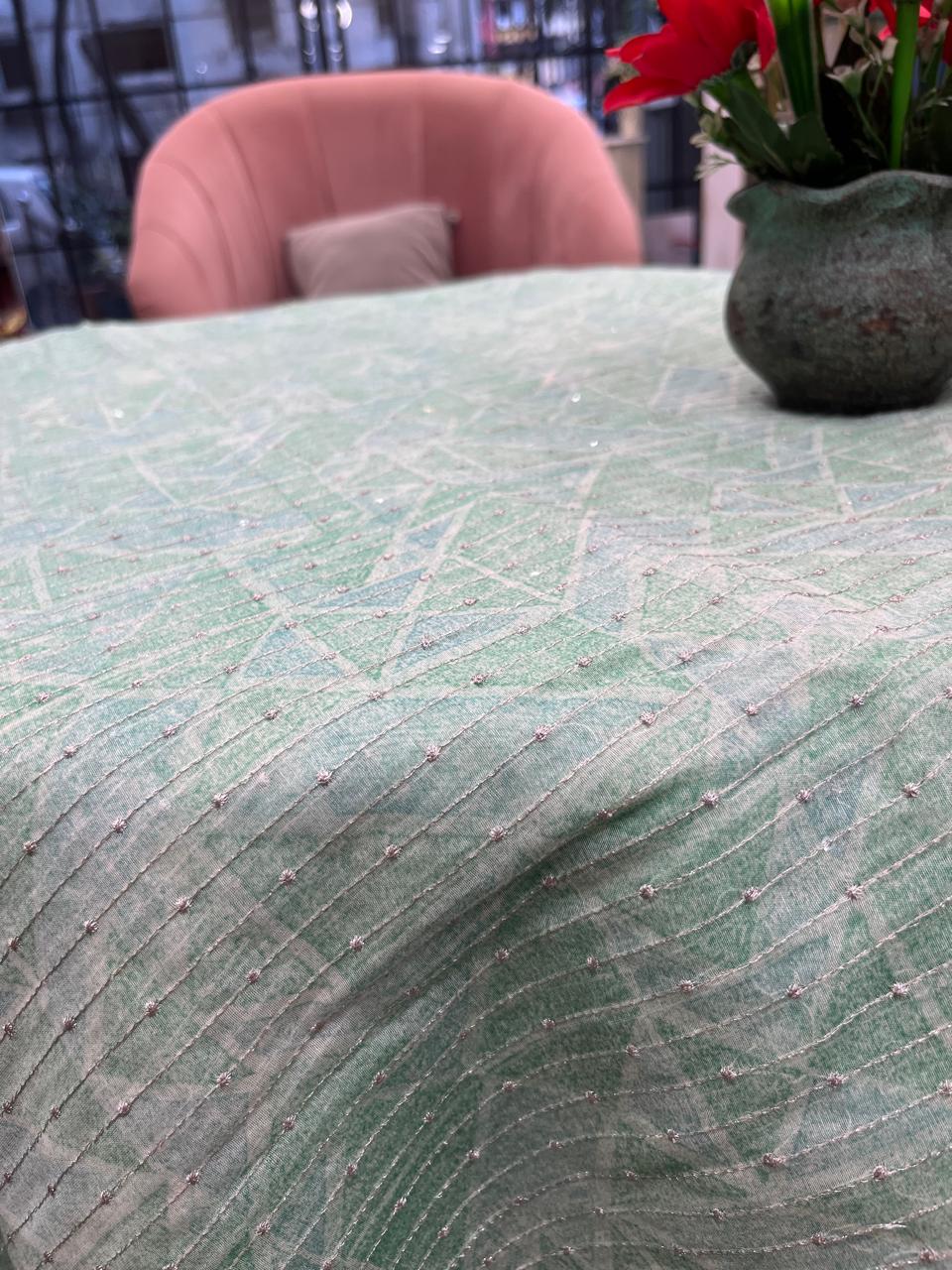 Pure Chanderi Fabric with Zari Butti (Soft Green)