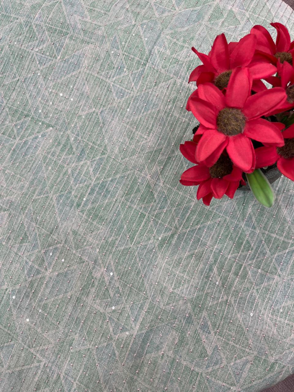 Pure Chanderi Fabric with Zari Butti (Soft Green)